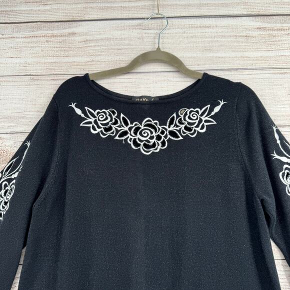 Bob Mackie Wearable Art Embroidered Sparkly Blouse Womens Medium Black White - Picture 3 of 10